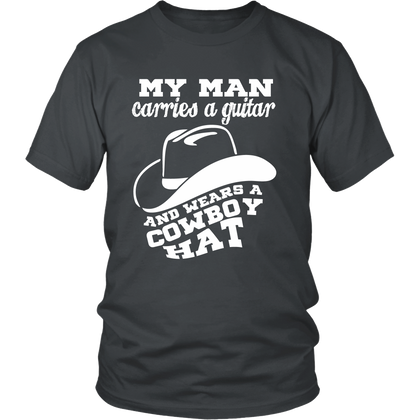 FunkyShirty My Man Carries a Guitar and wears a Cowboy Hat (Men)  Creative Design - FunkyShirty